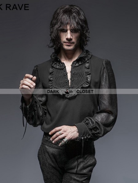 Punk Rave Vintage Chiffon Black Gothic Shirt For Men Punk Rave Vintage Chiffon Black Gothic Shirt For Men
