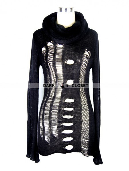 Devil Fashion Black Gothic Hollow-Out Holes Sweater - DarkinCloset.com