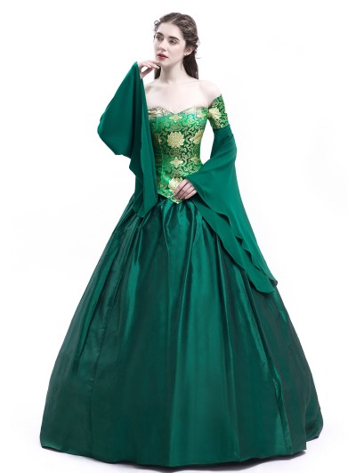 ROSE BLOOMING GREEN FANCY THEATRICAL VICTORIAN DRESS
