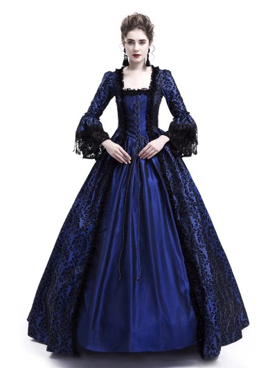 ROSE BLOOMING BLUE BALL GOWN VICTORIAN COSTUME DRESS