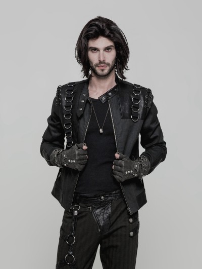 punk rave black gothic punk metal short jacket for men