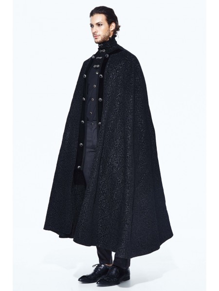 Devil Fashion Black Gothic Long Cape Cloak for Men - DarkinCloset.com