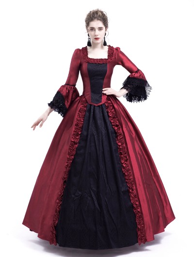ROSE BLOOMING BLACK AND RED MARIE ANTOINETTE GOTHIC VICTORIAN BALL GOWN