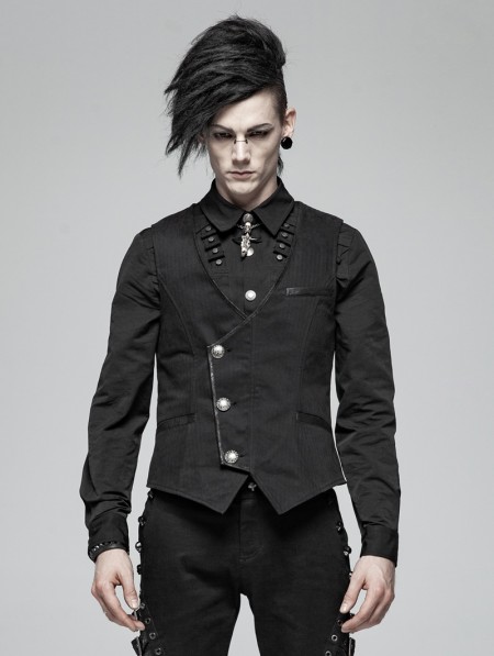 Punk Rave Black Gothic Simple Vest for Men - DarkinCloset.com