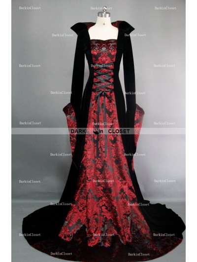 BLACK AND RED GOTHIC MEDIEVAL VAMPIRE DRESS