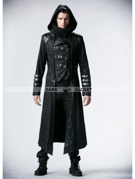 Punk Rave Black Long to Short Gothic Military Trench Coat for Men ...