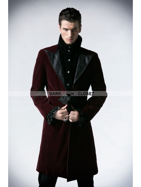Punk Rave Wine Red Velvet Gothic Jacket For Men DarkinCloset Punk Rave Wine Red Velvet Gothic Jacket For Men DarkinCloset