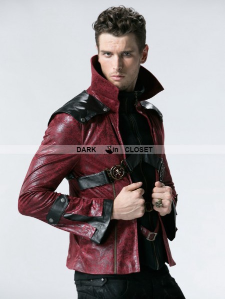Punk Rave Black And Red Leather Vampire Style Gothic Jacket For Men punk-rave-black-and-red-leather-vampire-style-gothic-jacket-for-men