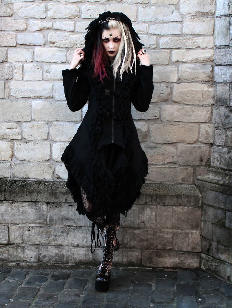 gothic coat winter hooded punk psychara rave outfits darkincloset beauty dark jacket