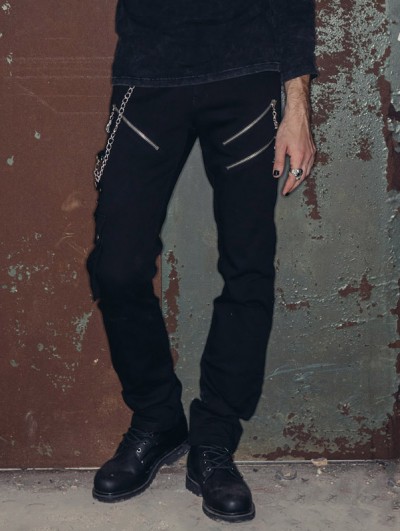 Black Jeans Chains Men, Black Punk Skinny Jeans Men