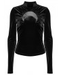 Punk Rave Black Gothic Crescent Hollowed Print Velvet Long Sleeve T-Shirt for Women