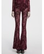 Punk Rave Red Gothic Crescent Hollowed Printed Mesh Long Flare Pants for Women