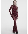 Punk Rave Red Gothic Crescent Hollowed Printed Mesh Long Flare Pants for Women
