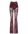 Punk Rave Red Gothic Crescent Hollowed Printed Mesh Long Flare Pants for Women