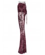 Punk Rave Red Gothic Crescent Hollowed Printed Mesh Long Flare Pants for Women