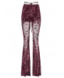 Punk Rave Red Gothic Crescent Hollowed Printed Mesh Long Flare Pants for Women