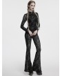 Punk Rave Grey Gothic Crescent Hollowed Printed Mesh Long Flare Pants for Women