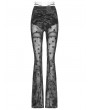 Punk Rave Grey Gothic Crescent Hollowed Printed Mesh Long Flare Pants for Women
