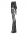 Punk Rave Grey Gothic Crescent Hollowed Printed Mesh Long Flare Pants for Women