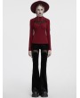 Punk Rave Black Gothic Crescent Hollowed Printed Velvet Long Flare Pants for Women