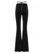 Punk Rave Black Gothic Crescent Hollowed Printed Velvet Long Flare Pants for Women