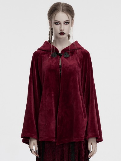 Punk Rave Red Dark Gothic Velvet Moon Hooded Cape Coat for Women