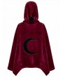 Punk Rave Red Dark Gothic Velvet Moon Hooded Cape Coat for Women