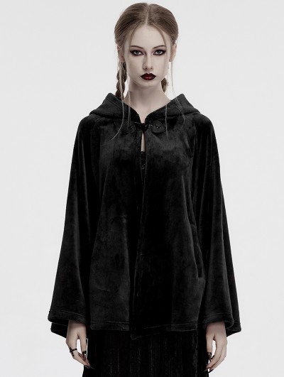 Punk Rave Black Dark Gothic Velvet Moon Hooded Cape Coat for Women