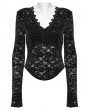 Punk Rave Black Gothic Sexy V-Neck Floral Lace Long Sleeve Shirt for Women