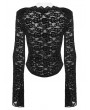 Punk Rave Black Gothic Sexy V-Neck Floral Lace Long Sleeve Shirt for Women
