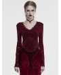 Punk Rave Red Gothic Sexy V-Neck Floral Lace Long Sleeve Shirt for Women