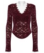 Punk Rave Red Gothic Sexy V-Neck Floral Lace Long Sleeve Shirt for Women