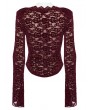 Punk Rave Red Gothic Sexy V-Neck Floral Lace Long Sleeve Shirt for Women