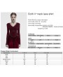 Punk Rave Red Gothic Sexy V-Neck Floral Lace Long Sleeve Shirt for Women