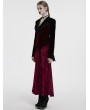 Punk Rave Black and Red Gothic Bat Hem Vintage Velvet Jacket for Women