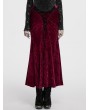 Punk Rave Red Vintage Gothic Lace Up Velvet Long Fishtail Skirt