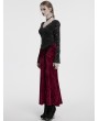 Punk Rave Red Vintage Gothic Lace Up Velvet Long Fishtail Skirt