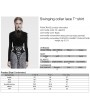 Punk Rave Black Gothic Swinging Collar Lace Long Sleeve Shirt for Women