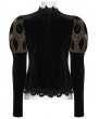 Punk Rave Black and Coffee Gothic Retro Palace Style Velvet Long Sleeve Shirt for Women