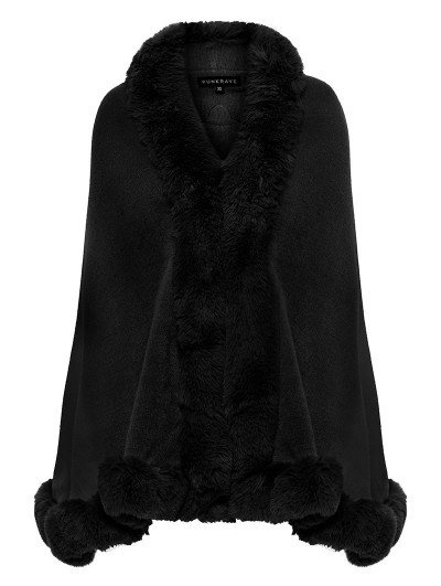 Punk Rave Black Gothic Witch Gradient Fur Trim Cloak for Women