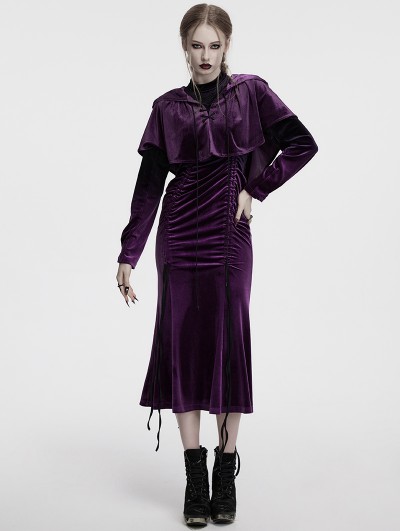 Punk Rave Black and Violet Gothic Velvet Gradient Long Sleeve Fishtail Dress - DarkinCloset.com Punk Rave Black and Violet Gothic Velvet Gradient Long Sleeve Fishtail Dress - DarkinCloset.com