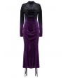 Punk Rave Black and Violet Gothic Velvet Gradient Long Sleeve Fishtail Dress