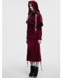 Punk Rave Red Gothic Women's Velvet Hooded Cloak with Fur Ball