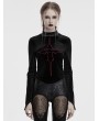 Punk Rave Black Gothic Cross Embroidery Slim Fit Velvet Long Sleeve T-Shirt for Women