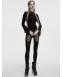 Punk Rave Black Gothic Cross Embroidery Slim Fit Velvet Long Sleeve T-Shirt for Women
