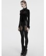Punk Rave Black Gothic Cross Embroidery Slim Fit Velvet Long Sleeve T-Shirt for Women