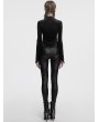 Punk Rave Black Gothic Cross Embroidery Slim Fit Velvet Long Sleeve T-Shirt for Women