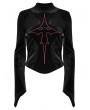 Punk Rave Black Gothic Cross Embroidery Slim Fit Velvet Long Sleeve T-Shirt for Women