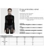 Punk Rave Black Gothic Cross Embroidery Slim Fit Velvet Long Sleeve T-Shirt for Women