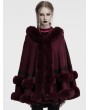 Punk Rave Red Gothic Retro Hooded Loose Fur Cloak for Women
